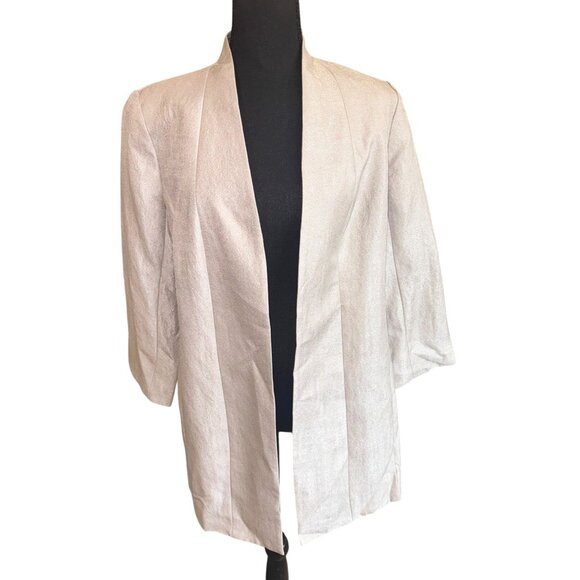 Eileen Fisher Mirage Jacquard Jacket Women's M Silver Open Front Neutral Shimmer - Picture 1 of 10
